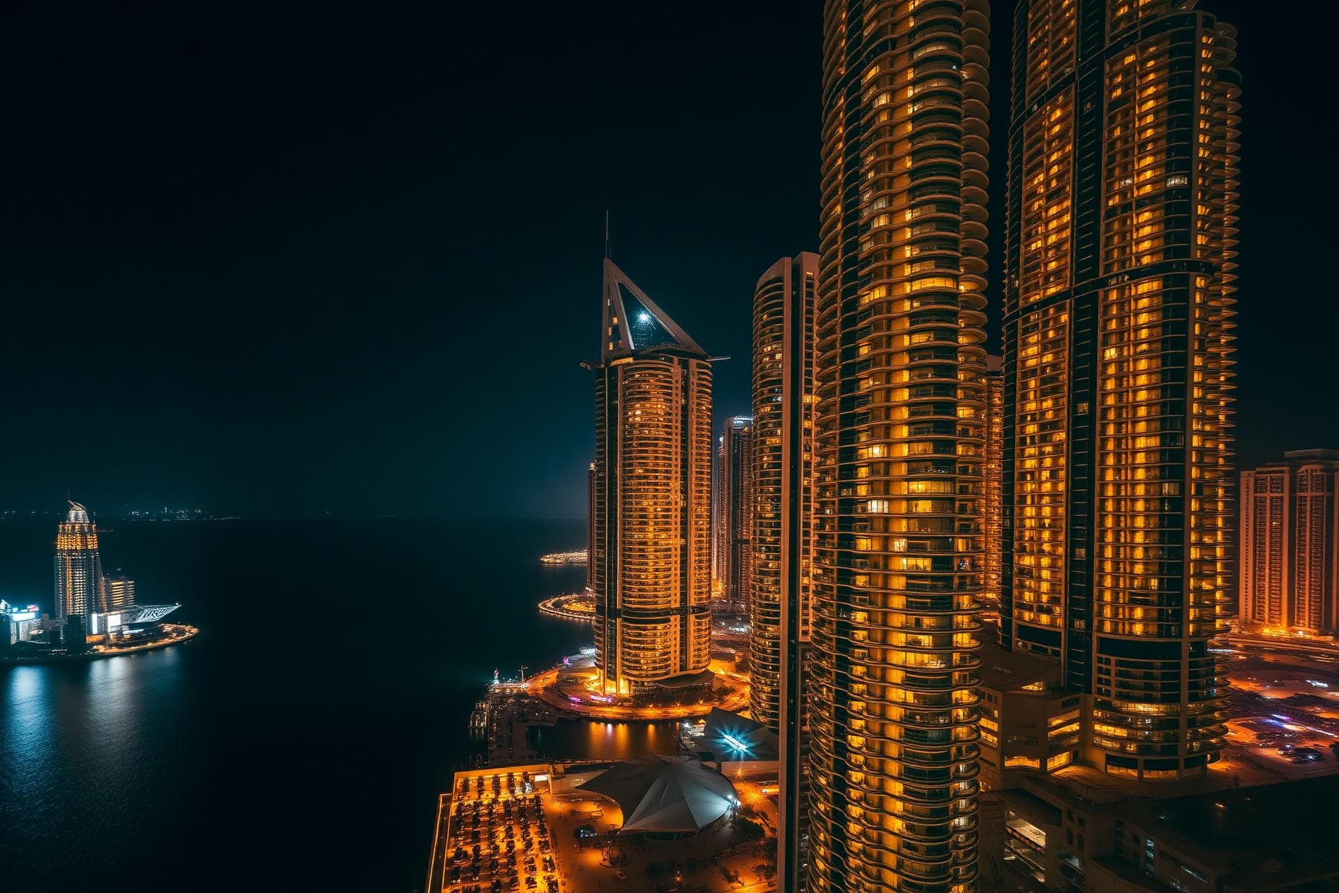 The Dubai skyline at dusk